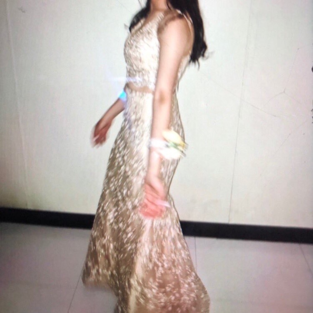 2-piece gold mermaid tail prom dress